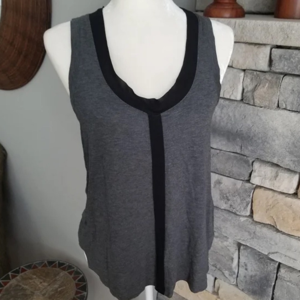 Theory gray tank with black silk trim